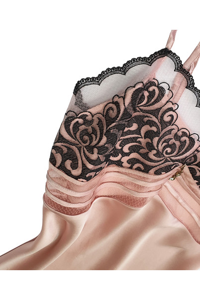 Шовкова жіноча нічна сорочка і халат. Комплект "Париж". TM "Silk Kiss". Натуральний 100% шовк. рожева, Розмір: M[100-shelkovaya-naturalnaya-rozovaya-sorochka-samarkand-silk-kiss-samarkand-xs-32-34-1613.jpg]