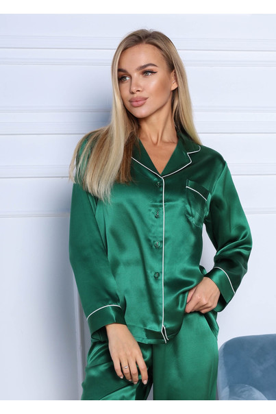 Шовкова жіноча піжама "Сідней". TM "Silk Kiss". Натуральний 100% шовк. Зелена, Розмір: M[100-shelkovaya-naturalnaya-rozovaya-sorochka-samarkand-silk-kiss-samarkand-xs-32-34-1613.jpg]