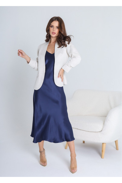 Silk dress combination on shoulder straps. TM "Silk Kiss". Natural 100% silk. Midi, royal blue, Size: L[100-shelkovaya-naturalnaya-rozovaya-sorochka-samarkand-silk-kiss-samarkand-xs-32-34-1613.jpg]