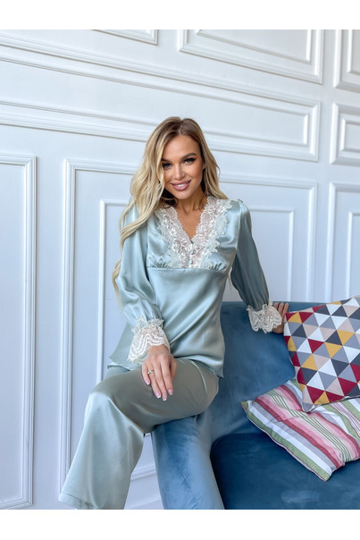 Шовкова жіноча піжама "Марсель". TM "Silk Kiss". Натуральний 100% шовк. Аквамариновий, Розмір: L[100-shelkovaya-naturalnaya-rozovaya-sorochka-samarkand-silk-kiss-samarkand-xs-32-34-1613.jpg]