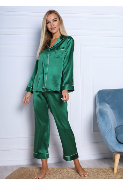 Шовкова жіноча піжама "Сідней". TM "Silk Kiss". Натуральний 100% шовк. Зелена, Розмір: M[100-shelkovaya-naturalnaya-rozovaya-sorochka-samarkand-silk-kiss-samarkand-xs-32-34-1613.jpg]