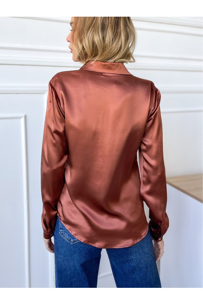 Women's classic shirt made of natural silk, brown. TM "Silk Kiss". 100% silk, Size: M[100-shelkovaya-naturalnaya-rozovaya-sorochka-samarkand-silk-kiss-samarkand-xs-32-34-1613.jpg]