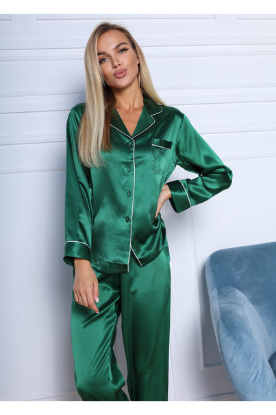 Шовкова жіноча піжама "Сідней". TM "Silk Kiss". Натуральний 100% шовк. Зелена, Розмір: M[100-shelkovaya-naturalnaya-rozovaya-sorochka-samarkand-silk-kiss-samarkand-xs-32-34-1613.jpg]
