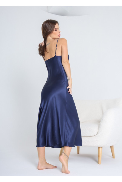 Silk dress combination on shoulder straps. TM "Silk Kiss". Natural 100% silk. Midi, royal blue, Size: L[100-shelkovaya-naturalnaya-rozovaya-sorochka-samarkand-silk-kiss-samarkand-xs-32-34-1613.jpg]