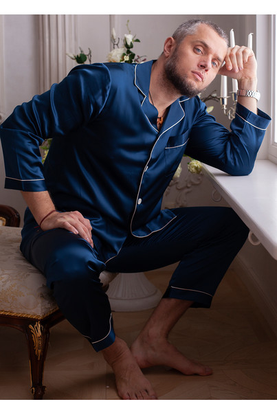 синя чоловіча піжама фото
