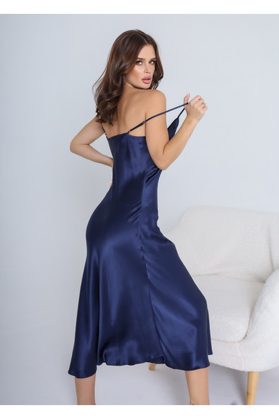 Silk dress combination on shoulder straps. TM "Silk Kiss". Natural 100% silk. Midi, royal blue, Size: L[100-shelkovaya-naturalnaya-rozovaya-sorochka-samarkand-silk-kiss-samarkand-xs-32-34-1613.jpg]