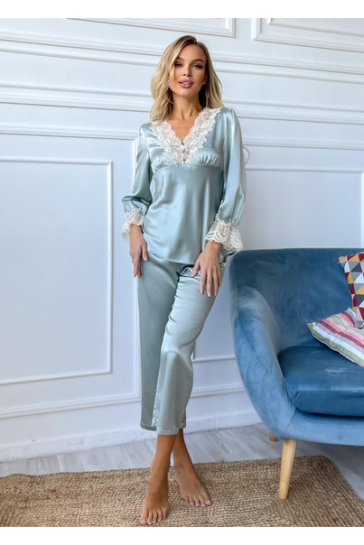 Шовкова жіноча піжама "Марсель". TM "Silk Kiss". Натуральний 100% шовк. Аквамариновий, Розмір: L[100-shelkovaya-naturalnaya-rozovaya-sorochka-samarkand-silk-kiss-samarkand-xs-32-34-1613.jpg]