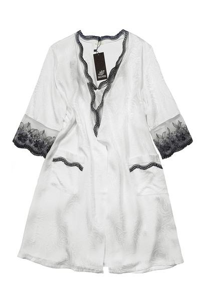 Silk women's nightgown and dressing gown. Shanghai set. TM "Silk Kiss". Shanghai. Natural 100% silk. White, Size: S[100-shelkovaya-naturalnaya-rozovaya-sorochka-samarkand-silk-kiss-samarkand-xs-32-34-1613.jpg]