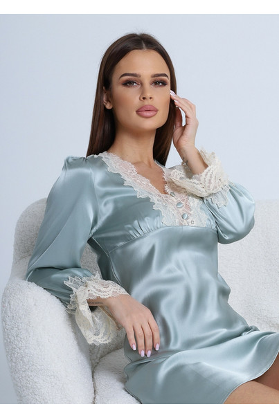 Silk women's shirt dress "Valencia". TM "Silk Kiss". Natural 100% silk. Mint blue, Size: L[100-shelkovaya-naturalnaya-rozovaya-sorochka-samarkand-silk-kiss-samarkand-xs-32-34-1613.jpg]