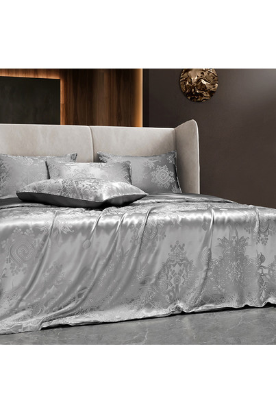 Комплект постельного белья из натурального шелка "Стальной узор" 100% шелк, изображение 8