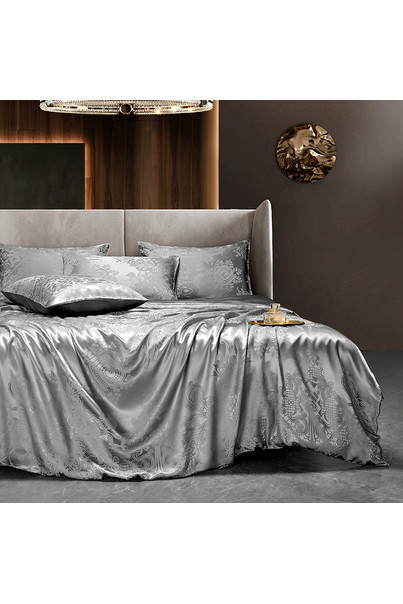 Комплект постельного белья из натурального шелка "Стальной узор" 100% шелк, изображение 11