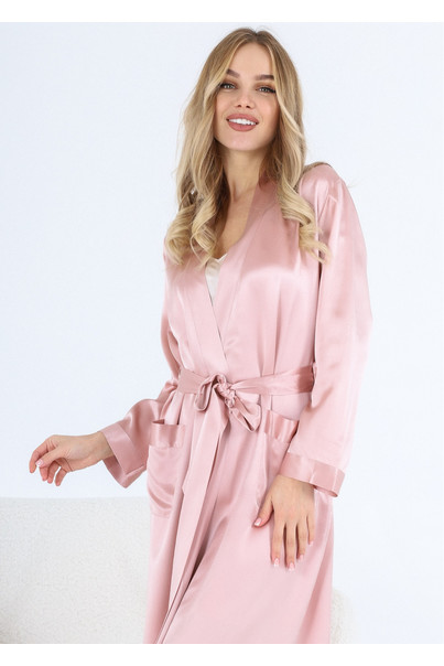 Шовковий жіночий халат, пудровий (рожевий), з натурального шовку "Сеул" 22 mmi, TM "Silk Kiss". Натуральний 100% шовку, Розмір: S[100-shelkovaya-naturalnaya-rozovaya-sorochka-samarkand-silk-kiss-samarkand-xs-32-34-1613.jpg]