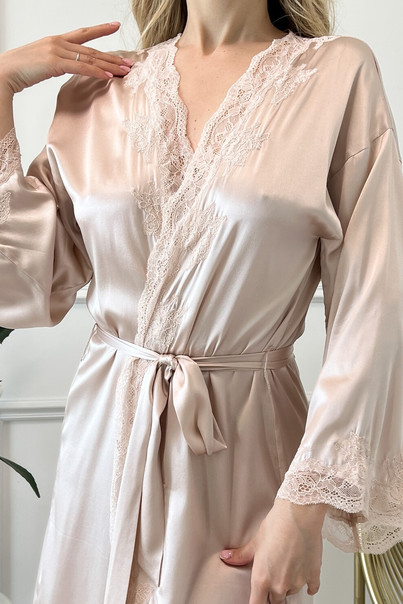 Silk women's combination and bathrobe "Florina", beige. TM "Silk Kiss". Natural 100% silk, Size: M[100-shelkovaya-naturalnaya-rozovaya-sorochka-samarkand-silk-kiss-samarkand-xs-32-34-1613.jpg]
