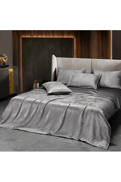 Комплект постельного белья из натурального шелка "Стальной узор" 100% шелк, изображение 5