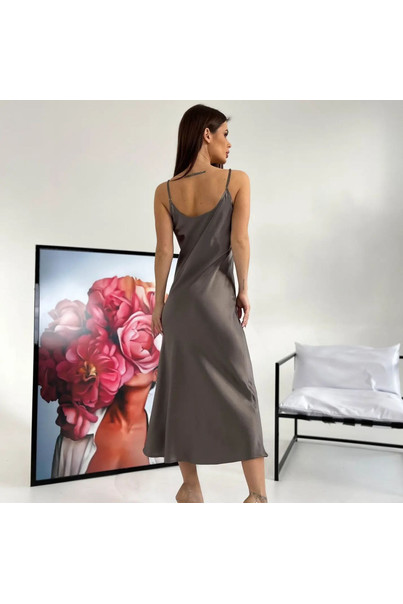 Шелковое платье комбинация на бретелях, темно-серое, миди. TM"Silk Kiss". Натуральный 100% шелк, Размер: M, изображение 3