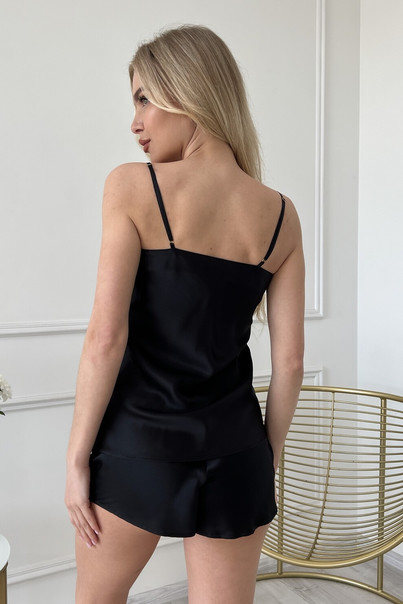 Silk top and shorts. Home kit "Monaco" black. TM "Silk Kiss". Natural 100% silk, Size: L[100-shelkovaya-naturalnaya-rozovaya-sorochka-samarkand-silk-kiss-samarkand-xs-32-34-1613.jpg]