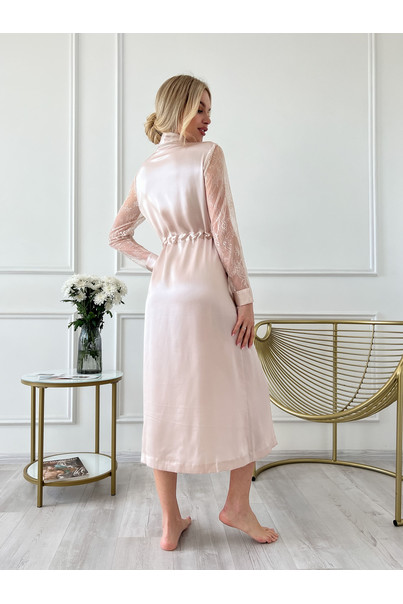 Шелковый халат "Аликанте", пудровый. TM"Silk Kiss". Натуральный шелк, Размер: L, изображение 3