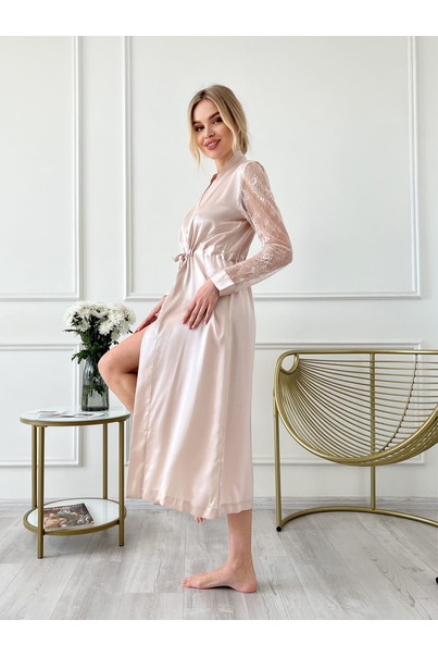 Шелковый халат "Аликанте", пудровый. TM"Silk Kiss". Натуральный шелк, Размер: L, изображение 6