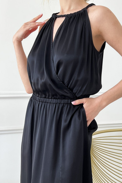 Шовкова сукня з кишенями, чорна. TM "Silk Kiss". Натуральний 100% шовк, Розмір: M[100-shelkovaya-naturalnaya-rozovaya-sorochka-samarkand-silk-kiss-samarkand-xs-32-34-1613.jpg]