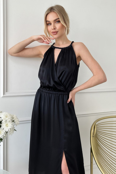 Шовкова сукня з кишенями, чорна. TM "Silk Kiss". Натуральний 100% шовк, Розмір: M[100-shelkovaya-naturalnaya-rozovaya-sorochka-samarkand-silk-kiss-samarkand-xs-32-34-1613.jpg]