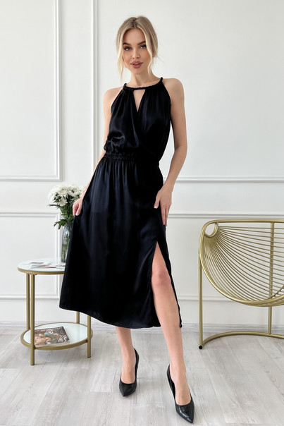 Шовкова сукня з кишенями, чорна. TM "Silk Kiss". Натуральний 100% шовк, Розмір: M[100-shelkovaya-naturalnaya-rozovaya-sorochka-samarkand-silk-kiss-samarkand-xs-32-34-1613.jpg]