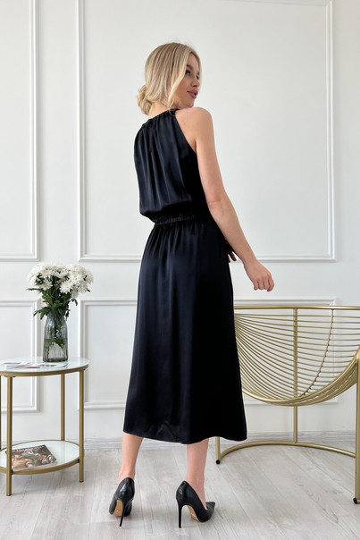 Шовкова сукня з кишенями, чорна. TM "Silk Kiss". Натуральний 100% шовк, Розмір: M[100-shelkovaya-naturalnaya-rozovaya-sorochka-samarkand-silk-kiss-samarkand-xs-32-34-1613.jpg]