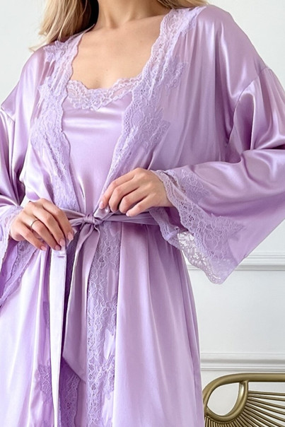 Silk set combination and bathrobe "Florina", lilac. TM "Silk Kiss". Natural 100% silk, Size: L[100-shelkovaya-naturalnaya-rozovaya-sorochka-samarkand-silk-kiss-samarkand-xs-32-34-1613.jpg]