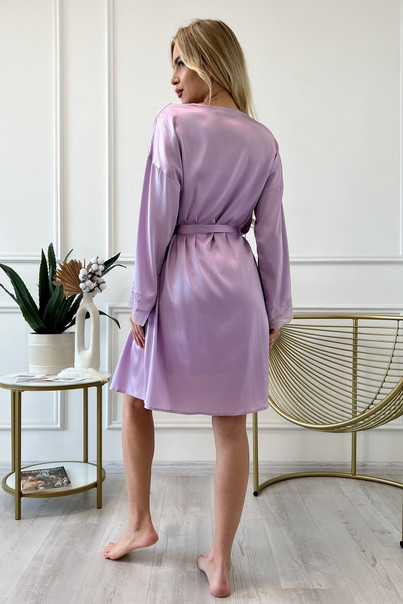 Silk set combination and bathrobe "Florina", lilac. TM "Silk Kiss". Natural 100% silk, Size: L[100-shelkovaya-naturalnaya-rozovaya-sorochka-samarkand-silk-kiss-samarkand-xs-32-34-1613.jpg]