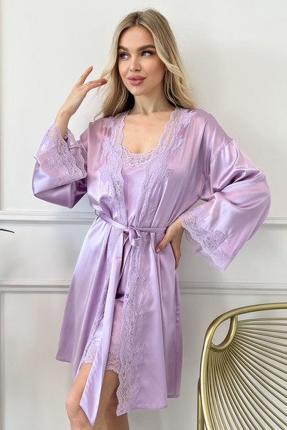 Silk set combination and bathrobe "Florina", lilac. TM "Silk Kiss". Natural 100% silk, Size: L[100-shelkovaya-naturalnaya-rozovaya-sorochka-samarkand-silk-kiss-samarkand-xs-32-34-1613.jpg]
