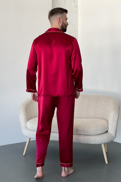Silk men's pajamas "London", red. TM "Silk Kiss" 100% natural silk, Size: S[100-shelkovaya-naturalnaya-rozovaya-sorochka-samarkand-silk-kiss-samarkand-xs-32-34-1613.jpg]