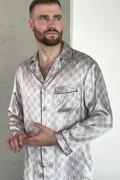 Шовкова чоловіча піжама "Дублін", сіра з візерунком. TM "Silk Kiss" 100% натуральний шовк, Розмір: L[100-shelkovaya-naturalnaya-rozovaya-sorochka-samarkand-silk-kiss-samarkand-xs-32-34-1613.jpg]