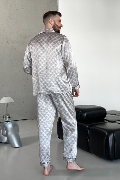 Шовкова чоловіча піжама "Дублін", сіра з візерунком. TM "Silk Kiss" 100% натуральний шовк, Розмір: L[100-shelkovaya-naturalnaya-rozovaya-sorochka-samarkand-silk-kiss-samarkand-xs-32-34-1613.jpg]