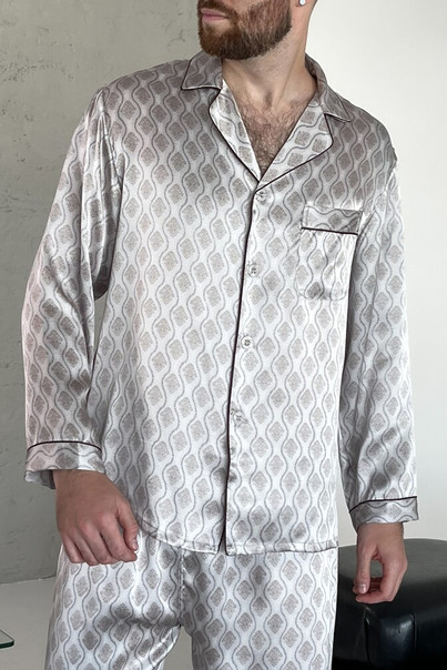 Шовкова чоловіча піжама "Дублін", сіра з візерунком. TM "Silk Kiss" 100% натуральний шовк, Розмір: L[100-shelkovaya-naturalnaya-rozovaya-sorochka-samarkand-silk-kiss-samarkand-xs-32-34-1613.jpg]