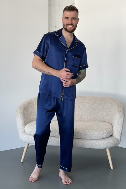 Шовкова чоловіча піжама "Сіетл", синя. TM "Silk Kiss" 100% натуральний шовк, Розмір: L[100-shelkovaya-naturalnaya-rozovaya-sorochka-samarkand-silk-kiss-samarkand-xs-32-34-1613.jpg]