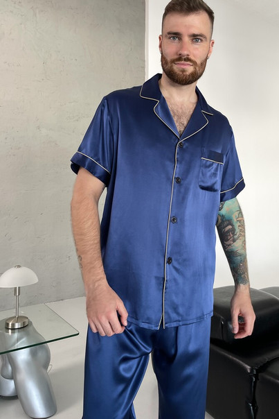 Шовкова чоловіча піжама "Сіетл", синя. TM "Silk Kiss" 100% натуральний шовк, Розмір: L[100-shelkovaya-naturalnaya-rozovaya-sorochka-samarkand-silk-kiss-samarkand-xs-32-34-1613.jpg]