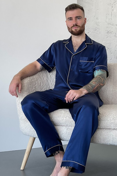 Шовкова чоловіча піжама "Сіетл", синя. TM "Silk Kiss" 100% натуральний шовк, Розмір: L[100-shelkovaya-naturalnaya-rozovaya-sorochka-samarkand-silk-kiss-samarkand-xs-32-34-1613.jpg]