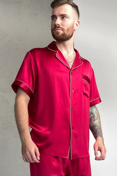 Шелковая мужская пижама "Сиэтл", красная. TM"Silk Kiss" 100% натуральный  шелк, Размер: L, изображение 2