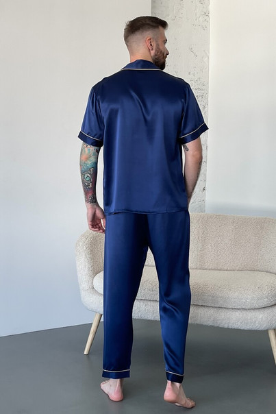 Шовкова чоловіча піжама "Сіетл", синя. TM "Silk Kiss" 100% натуральний шовк, Розмір: L[100-shelkovaya-naturalnaya-rozovaya-sorochka-samarkand-silk-kiss-samarkand-xs-32-34-1613.jpg]