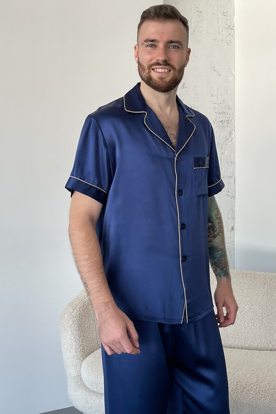 Шовкова чоловіча піжама "Сіетл", синя. TM "Silk Kiss" 100% натуральний шовк, Розмір: L[100-shelkovaya-naturalnaya-rozovaya-sorochka-samarkand-silk-kiss-samarkand-xs-32-34-1613.jpg]