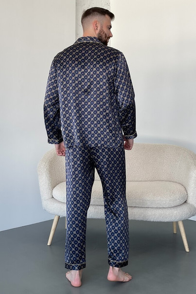 Pajamas made of natural silk "Dubai" for men, brown with a pattern TM "Silk Kiss". Natural 100% silk, Size: L[100-shelkovaya-naturalnaya-rozovaya-sorochka-samarkand-silk-kiss-samarkand-xs-32-34-1613.jpg]