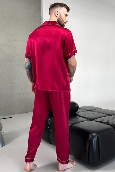 Шелковая мужская пижама "Сиэтл", красная. TM"Silk Kiss" 100% натуральный  шелк, Размер: L, изображение 5