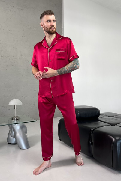 Шелковая мужская пижама "Сиэтл", красная. TM"Silk Kiss" 100% натуральный  шелк, Размер: L, изображение 6