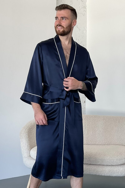 Шовковий чоловічий халат "Оксфорд", синій, 25 мм. TM "Silk Kiss". Натуральний 100% шовк, Розмір: L[100-shelkovaya-naturalnaya-rozovaya-sorochka-samarkand-silk-kiss-samarkand-xs-32-34-1613.jpg]