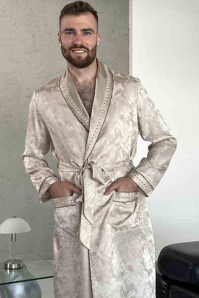 Халат шовковий чоловічий "Персія" пісочний, бежевий. Persia TM "Silk Kiss". Натуральний 100% шовк, Розмір: L[100-shelkovaya-naturalnaya-rozovaya-sorochka-samarkand-silk-kiss-samarkand-xs-32-34-1613.jpg]