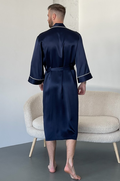 Шовковий чоловічий халат "Оксфорд", синій, 25 мм. TM "Silk Kiss". Натуральний 100% шовк, Розмір: L[100-shelkovaya-naturalnaya-rozovaya-sorochka-samarkand-silk-kiss-samarkand-xs-32-34-1613.jpg]