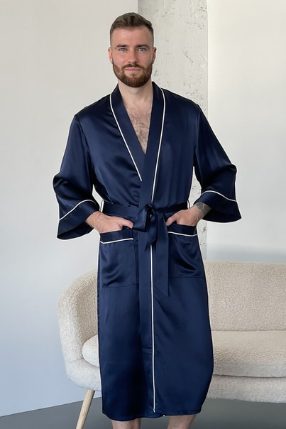 Шовковий чоловічий халат "Оксфорд", синій, 25 мм. TM "Silk Kiss". Натуральний 100% шовк, Розмір: L[100-shelkovaya-naturalnaya-rozovaya-sorochka-samarkand-silk-kiss-samarkand-xs-32-34-1613.jpg]