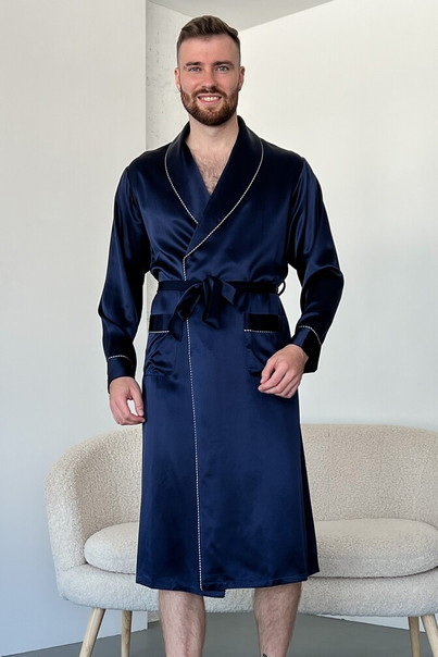 Халат из шелка натурального мужской "Мельбурн" темно-синий. Melbourne TM"Silk Kiss". Натуральный 100% шелк, Размер: XL, изображение 5