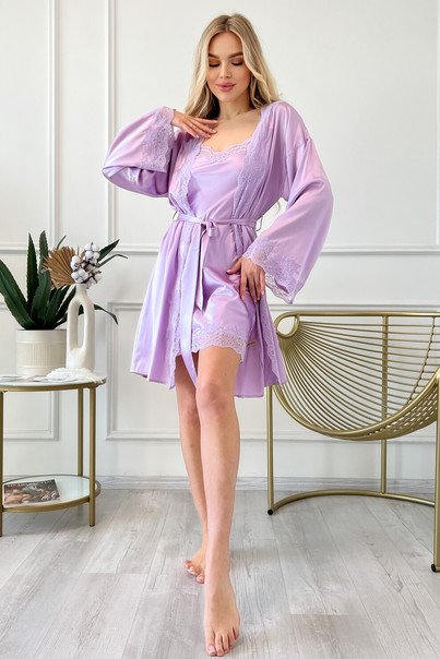 Silk set combination and bathrobe "Florina", lilac. TM "Silk Kiss". Natural 100% silk, Size: L[100-shelkovaya-naturalnaya-rozovaya-sorochka-samarkand-silk-kiss-samarkand-xs-32-34-1613.jpg]