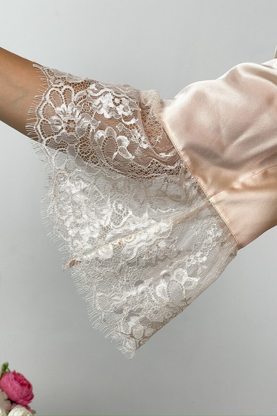 Шелковая женская комбинация и халат "Пеория". TM"Silk Kiss". Натуральный 100% шелк, айвори, изображение 3