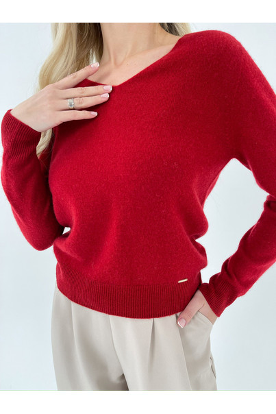 Свитер из натуральной 100% шерсти женский, красный шерстяной Silk KIss Wool Touch, Размер: M, изображение 6